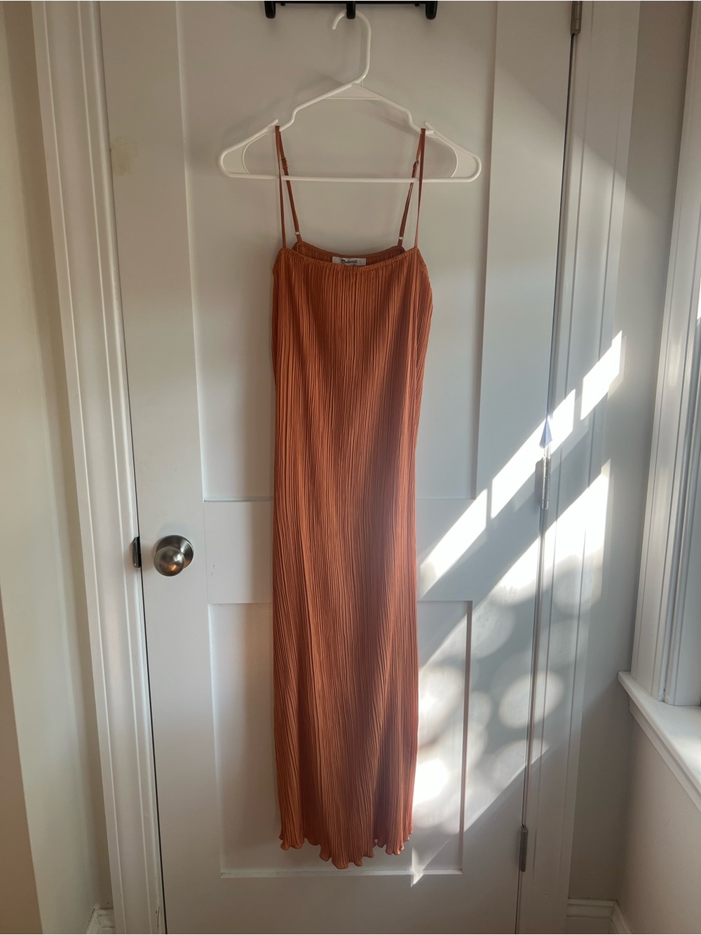 Madewell Pleated Slip Maxi Dress in Rust Orange